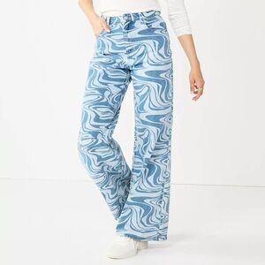 (Juniors' SO® Swirled Wide-Leg Jeans )Blue and White Swirl Pattern Jeans